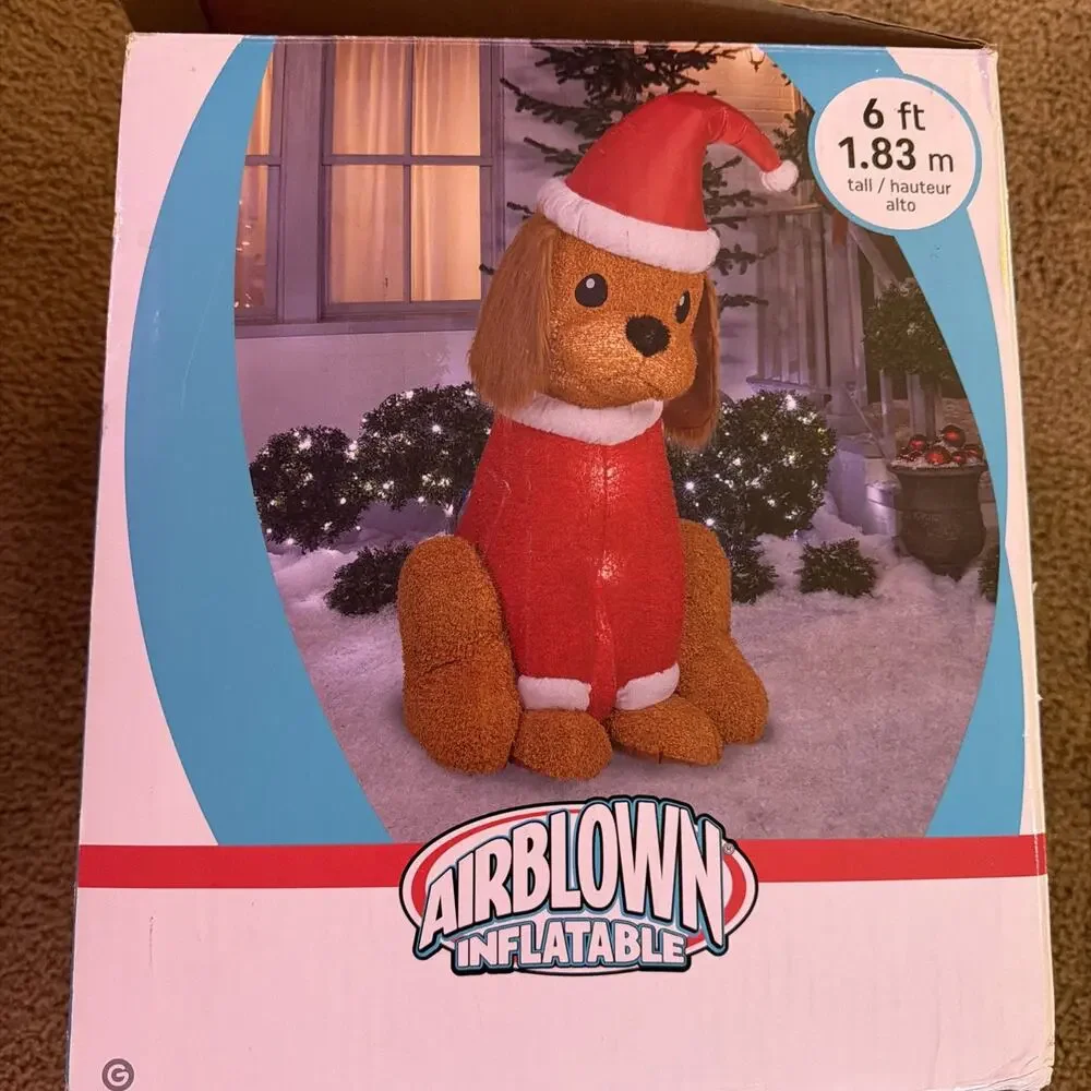 Gemmy Airblown Inflatable Fuzzy Plush Santa Dog Christmas Cocker Spaniel Puppy